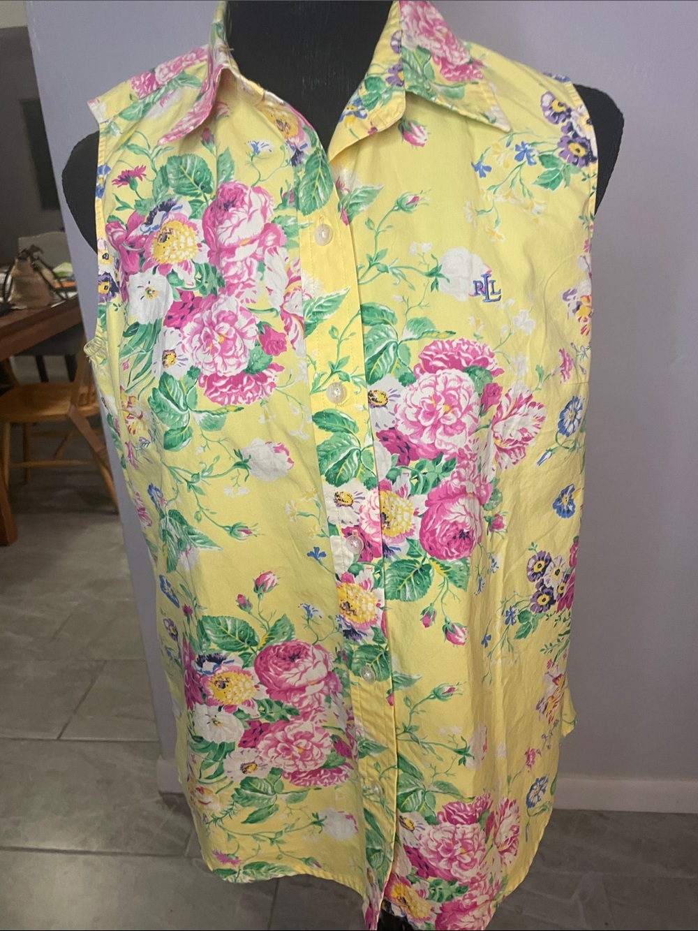 Lauren Ralph Lauren Yellow Floral Sleeveless Button-Down Shirt